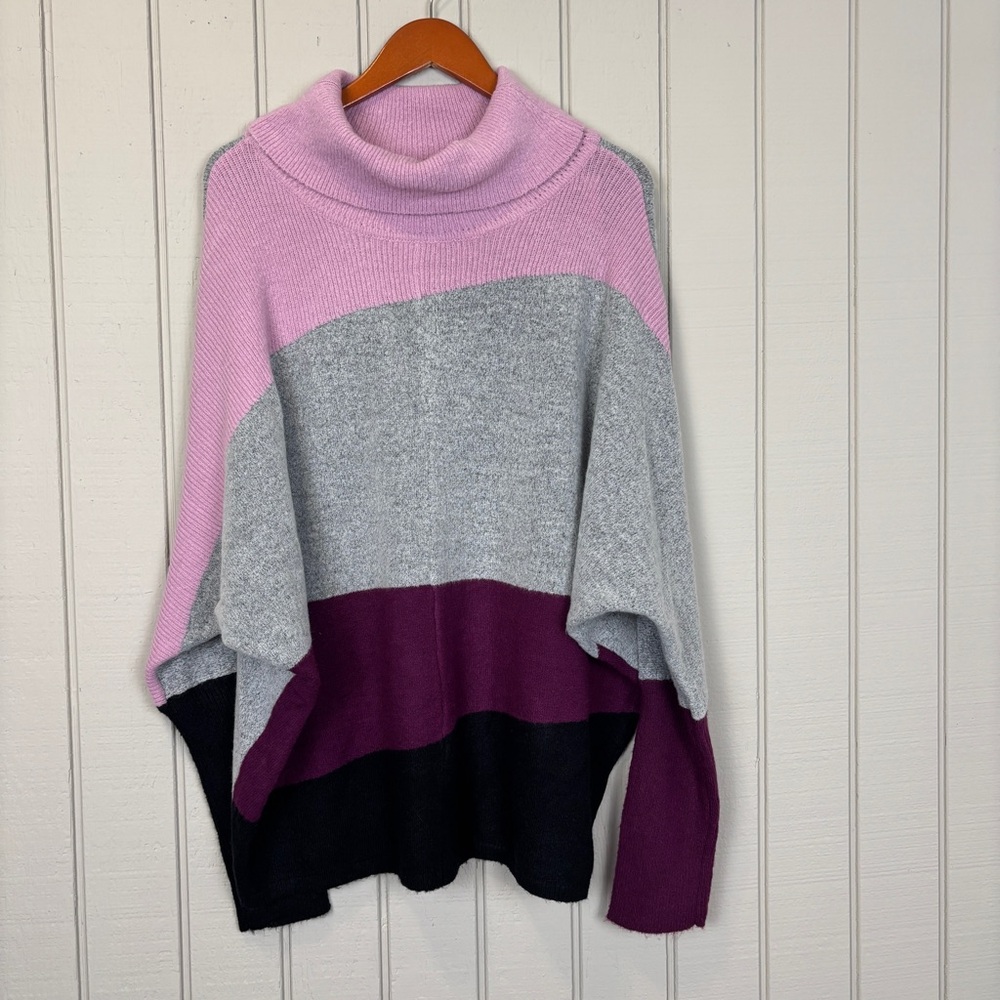 NWT H Halston Women’s Colorblock Turtle-Neck Long-Sleeve Sweater Size XL